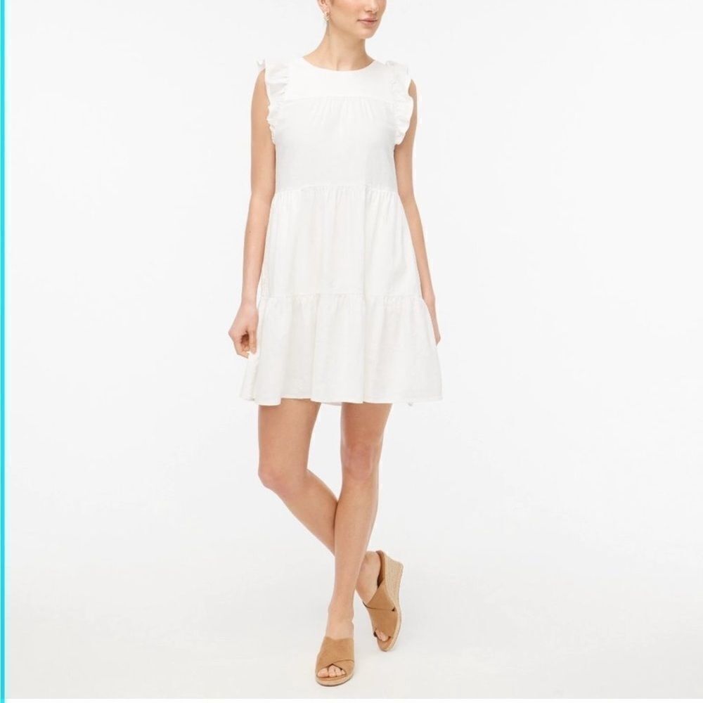 J crew short white linen and viscose dress size 16 NEW